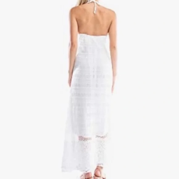 New SOLITAIRE White Crochet Knit Maxi Dress Lightweight Halter 100% Cotton NWT - Picture 4 of 7